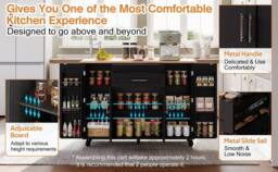 BTM Kitchen Island on Wheels with Foldable Tabletop Storage in Black - thumbnail 9
