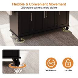 BTM Kitchen Island on Wheels with Foldable Tabletop Storage in Black - thumbnail 3