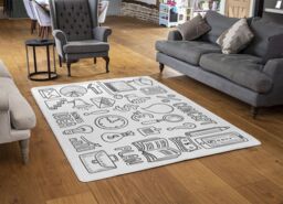 Benjamin Tate Design Business Doodles Rug in Natural - Size: Large - thumbnail 2