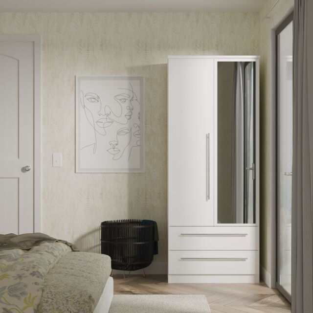 Ready Assembled 2 U Carlton 2 Door 2 Drawer Mirrored Robe (Ready Assembled) in White - Size: Large - image 1