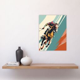 "Artery8 Jockey on Racehorse Animal Race Colourful Pop Art Wall Art Print in Blue - Size: W24"" x H32""" - thumbnail 4
