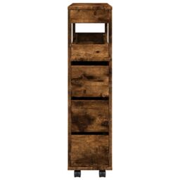 Berkfield Home Narrow Bathroom Cabinet with Wheels Smoked Oak Engineered Wood in Brown - thumbnail 5