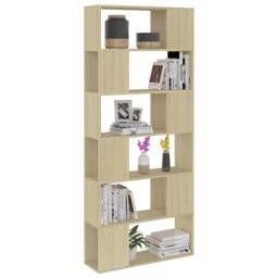 Berkfield Home Book Cabinet Room Divider Sonoma Oak 80x24x186 cm Engineered Wood in Light Oak - Size: 80 x 24 x 186 cm - thumbnail 5