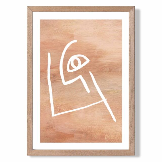 ARTZE Picasso Style Abstract Terracotta Face Framed Print SIZE: A2 with Oak Frame - Size: A4 - image 1