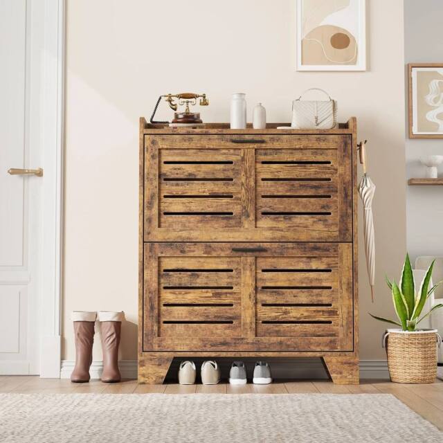 VOGREX Wooden Freestanding Shoe Storage Cabinet 2 Flip Doors in Brown - image 1