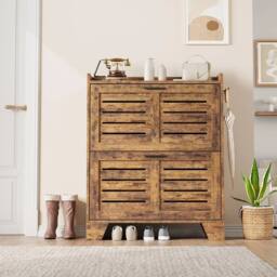 VOGREX Wooden Freestanding Shoe Storage Cabinet 2 Flip Doors in Brown