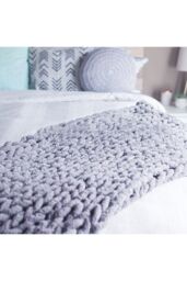 Living and Home Chunky Knit Throw Blanket 80x100cm in Light Grey - Size: 80x100 cm - thumbnail 2