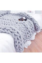 Living and Home Chunky Knit Throw Blanket 80x100cm in Light Grey - Size: 80x100 cm - thumbnail 4