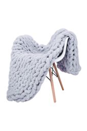 Living and Home Chunky Knit Throw Blanket 80x100cm in Light Grey - Size: 80x100 cm - thumbnail 3