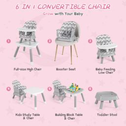 Gymax 6-in-1 Baby Highchair Convertible Feeding Chair With Removable Tray - thumbnail 4