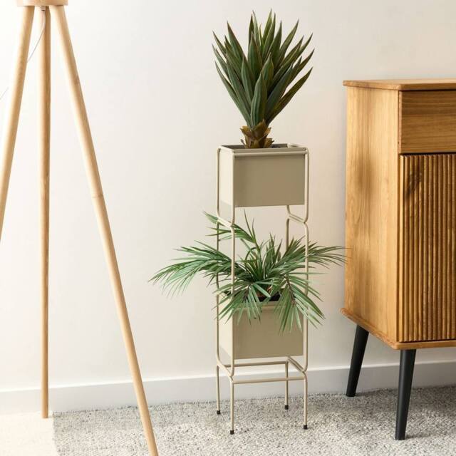 Wyld and Coco 2-Tier Beige Iron Plant Stand 75 cm - Size: Medium - image 1
