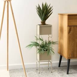 Wyld and Coco 2-Tier Beige Iron Plant Stand 75 cm - Size: Medium - thumbnail 1