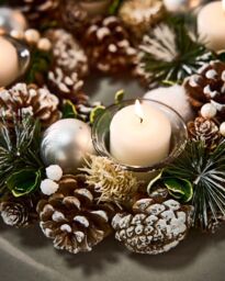 Dibor Set of 2 Silver Triple & Round Table Centrepiece Christmas Decoration Candle Holders Tealight Holders in Grey - Size: 2 Pack - thumbnail 5