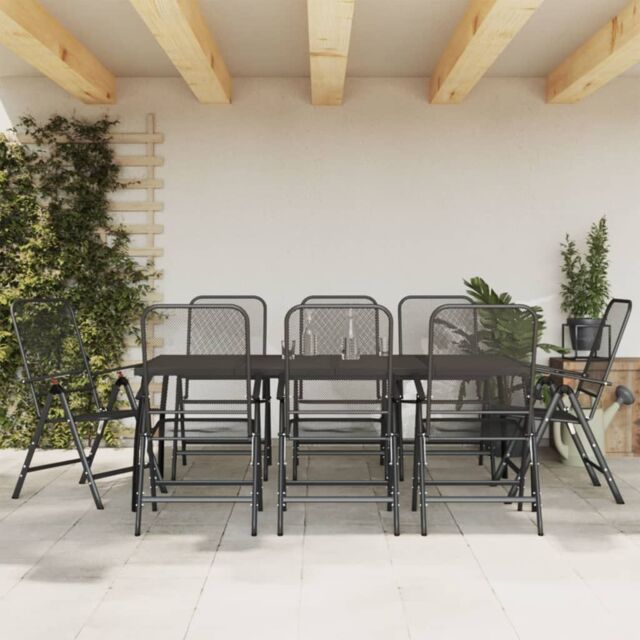 Berkfield Home 9 Piece Garden Dining Set Anthracite Metal Mesh in Black - image 1