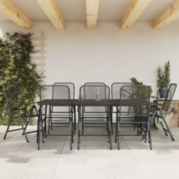 Berkfield Home 9 Piece Garden Dining Set Anthracite Metal Mesh in Black - thumbnail 1