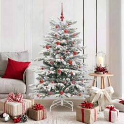 Berkfield Home Artificial Hinged Christmas Tree White 150 cm PE & PVC - thumbnail 1