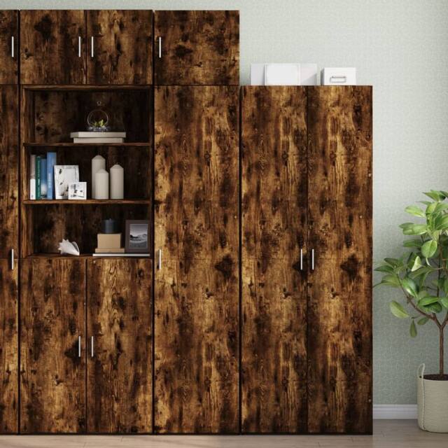 Berkfield Home Slim Storage Cabinet Smoked Oak 45x42.5x225 cm Engineered Wood in Brown - image 1