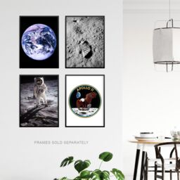 Artery8 Pack of 4 NASA Earth from Space Apollo 11 Moon Landing 50th Anniversary Astronaut Aldrin Armstrong Bootprint Unframed Wall Art Living Room - thumbnail 3