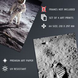 Artery8 Pack of 4 NASA Earth from Space Apollo 11 Moon Landing 50th Anniversary Astronaut Aldrin Armstrong Bootprint Unframed Wall Art Living Room - thumbnail 4