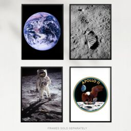 Artery8 Pack of 4 NASA Earth from Space Apollo 11 Moon Landing 50th Anniversary Astronaut Aldrin Armstrong Bootprint Unframed Wall Art Living Room - thumbnail 5