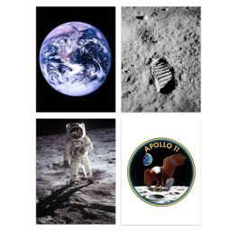Artery8 Pack of 4 NASA Earth from Space Apollo 11 Moon Landing 50th Anniversary Astronaut Aldrin Armstrong Bootprint Unframed Wall Art Living Room - thumbnail 1