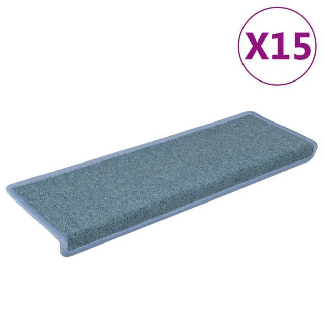 Berkfield Home Carpet Stair Treads 15 pcs 65x21x4 cm Blue - Size: Medium - image 1
