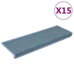 Berkfield Home Carpet Stair Treads 15 pcs 65x21x4 cm Blue - Size: Medium - thumbnail 1