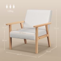 HOMCOM Accent Chair with Wood Frame Wide Seat Linen Armchair in Cream - thumbnail 3