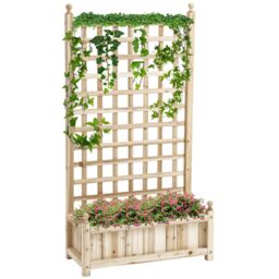 OUTSUNNY Raised Garden Bed with Trellis Garden Planters Indoor Outdoor Brown in Natural - thumbnail 2