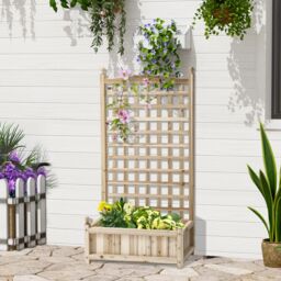 OUTSUNNY Raised Garden Bed with Trellis Garden Planters Indoor Outdoor Brown in Natural - thumbnail 1