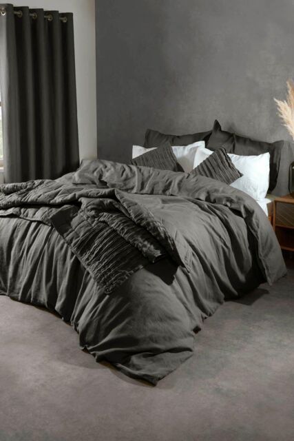 Lazy Linen 'Pure Washed Linen' Quilted Throw in Charcoal - image 1