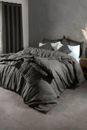 Lazy Linen 'Pure Washed Linen' Quilted Throw in Charcoal
