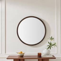 FurnitureboxUK Judith Walnut Wood Medium 80x80cm Round Wall Mirror - Size: 80x80 cm - thumbnail 2