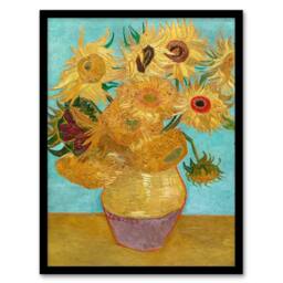 Artery8 Vincent van Gogh Framed Wall Art Print Vase with Twelve Sunflowers in Blue - Size: A4 - thumbnail 1