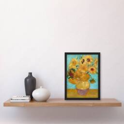 Artery8 Vincent van Gogh Framed Wall Art Print Vase with Twelve Sunflowers in Blue - Size: A4 - thumbnail 2
