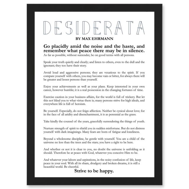 Artery8 Max Ehrmann Desiderata Poetry A4 Artwork Framed Wall Art Print in Black - image 1