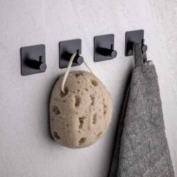 KORVIXA 10X STAINLESS STEEL ADHESIVE HOOKS - 3M WATERPROOF WALL HANGERS in Black - Size: 180 cm width x 180 cm drop - thumbnail 3