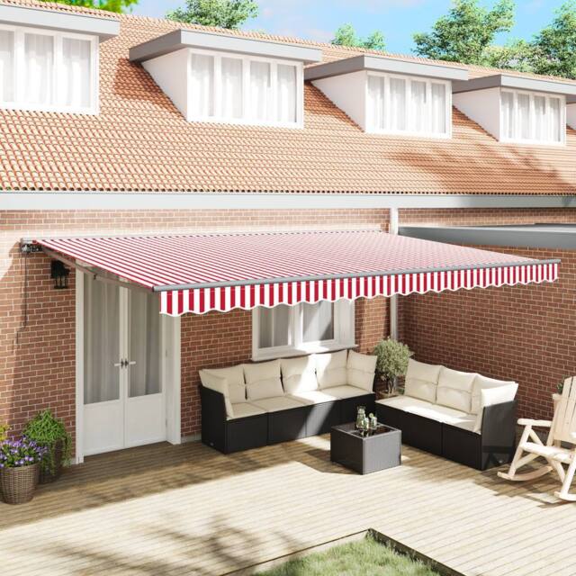 Berkfield Home Retractable Awning Manual Red & White Stripe 500x300 cm - image 1