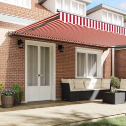 Berkfield Home Retractable Awning Manual Red & White Stripe 500x300 cm - thumbnail 3