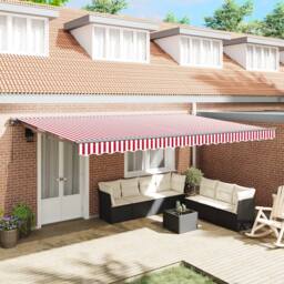 Berkfield Home Retractable Awning Manual Red & White Stripe 500x300 cm - thumbnail 1