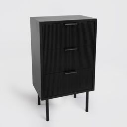 OHS Ribbed Bedside Table Modern Bedroom 3 Draw Office Nightstand in Black - thumbnail 6