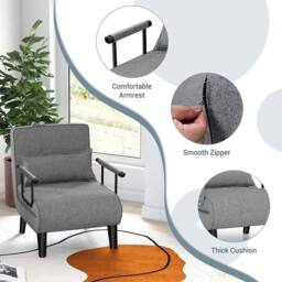 KORVIXA Single 190X65cm Fabric Sofa Bed Sleeper Couch Sofabed in Grey - Size: 0.6m2 - thumbnail 5
