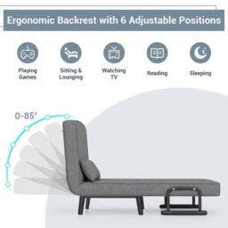 KORVIXA Single 190X65cm Fabric Sofa Bed Sleeper Couch Sofabed in Grey - Size: 0.6m2 - thumbnail 3