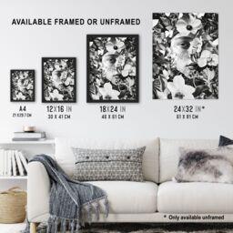 Artery8 Spring Face Flower Blooms Black White Collage Framed Art Print in Grey - Size: A4 - thumbnail 3