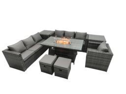 Fimous Rattan Garden Furniture Firepit Dining Set 9 Seater Lounge Sofa Table Set with 2 Side Table 2 Footstool in Dark Grey - thumbnail 2