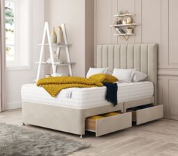 "Bed Choices Alaska Upholstered Divan Bed With 2 drawers, Mattress & 54"" Floor Standing Headboard in Cream - Size: Double" - thumbnail 3