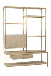 Orsina Iron Framed Shelf Unit For Study Room, Bookcase Storage Unit, Gold Finished Display Unit, Oak Wood Shelf Unit - thumbnail 4