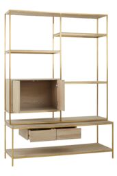 Orsina Iron Framed Shelf Unit For Study Room, Bookcase Storage Unit, Gold Finished Display Unit, Oak Wood Shelf Unit - thumbnail 5