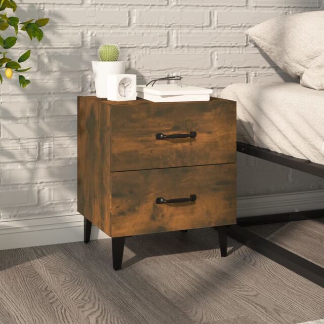 Berkfield Home Bedside Cabinet Smoked Oak 40x35x47.5 cm in Brown - image 1