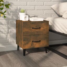 Berkfield Home Bedside Cabinet Smoked Oak 40x35x47.5 cm in Brown - thumbnail 1